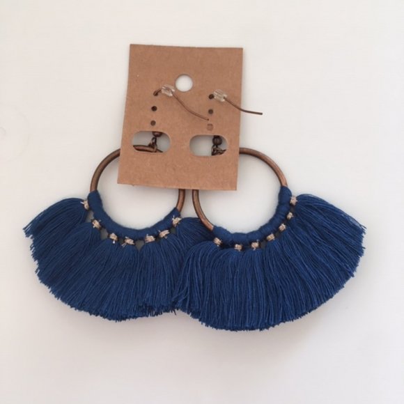 Boho Tassel Earrings - Blue - Picture 2 of 4